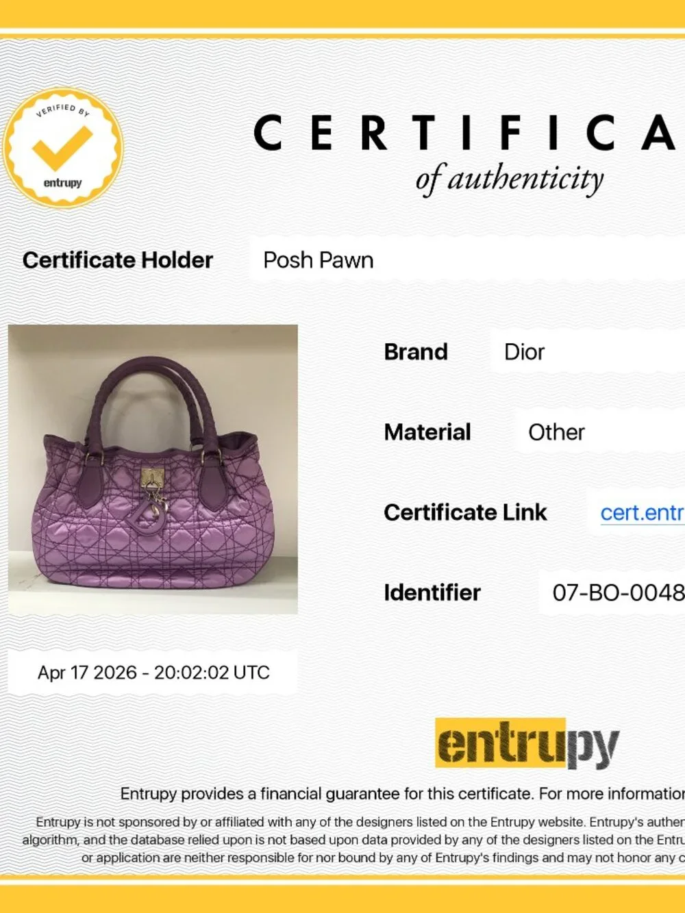 Authentic Christian Dior Light Purple Cannage Quilted Satin Nylon Charming Tote